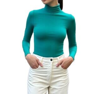 Babaton Turquoise Vince Fitted Long Sleeve Mock Neck Size XS
